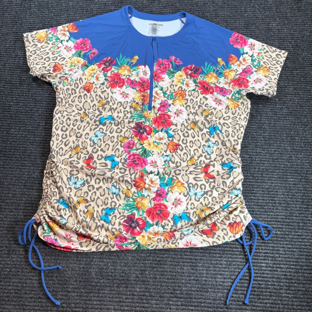 Johnny‎ Was California Womens 3X Rash Guard Swim Top Leopard Floral CSW5422-FX